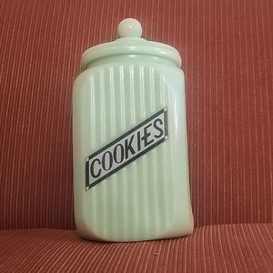 jadeite reproduction vintage glass cookie jar.